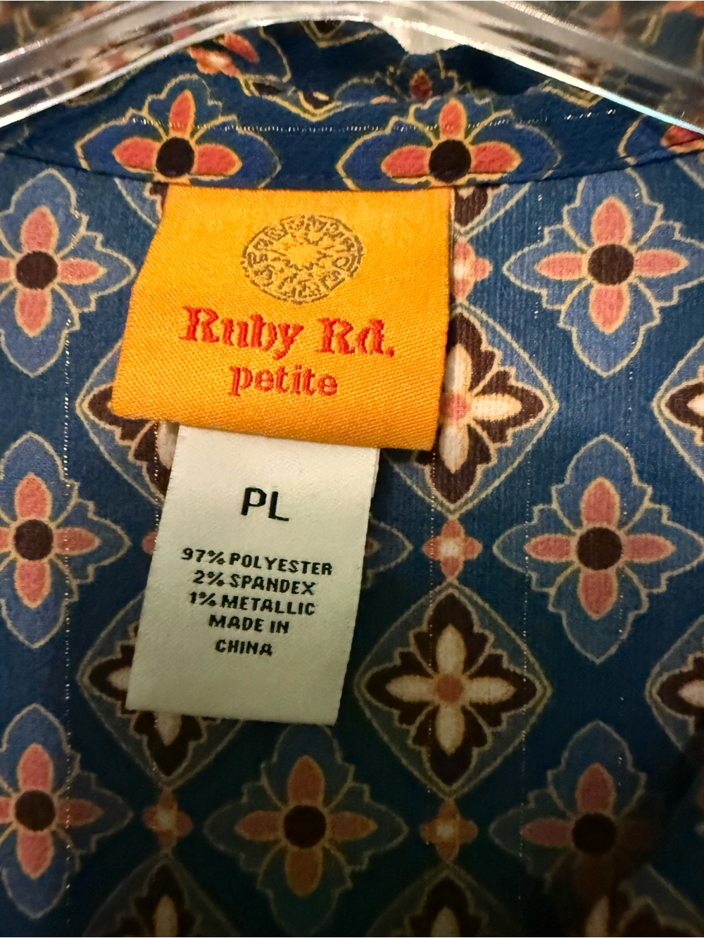 Ruby Rd. Blue Geometric Button-Front Shirt with Red Trim - Picture 2 of 3